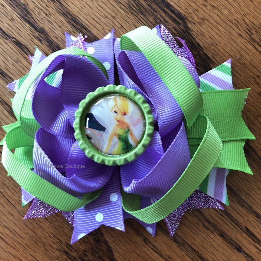 "Tinkerbell" Bottle Cap Image Deluxe Bow  -kids-(2) 5B2085 Handmade NWT Boutique
